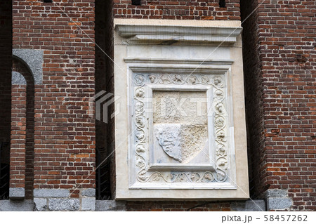 Elements of the architecture of the ancient Castle of Sforza in Milan Italy. Elements of the architecture of the ancient Castle of Sforza in Milan Italy. 58457262
