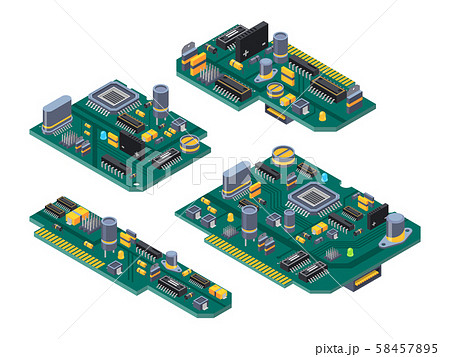 Different computer boards with semiconductors, capacitor and chips 58457895