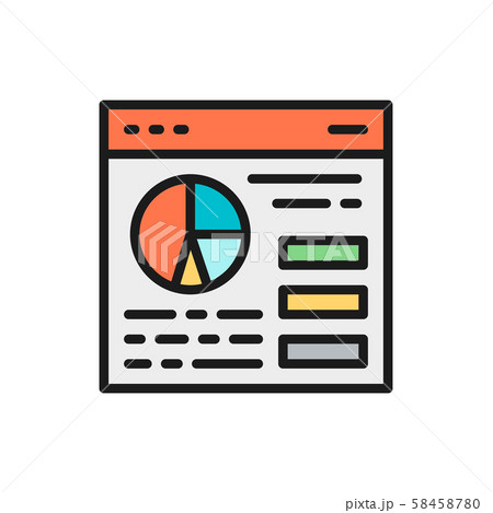 Browser statistics, website traffic, webpage with chart pie flat color line icon Browser statistics, website traffic, webpage with chart pie flat color line icon 58458780