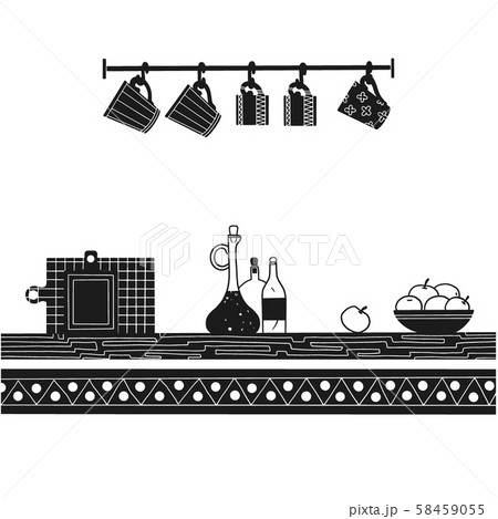 Sketch of shelves with different utensils. Vector Sketch of shelves with different utensils. Vector 58459055