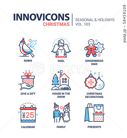 Christmas symbols line design style vector icons set Christmas symbols line design style vector icons set 58459109
