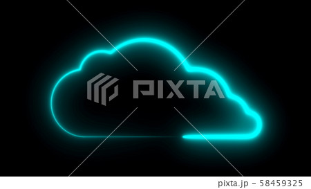 Cloud symbol with neon illumination, lowing neon light tube art design for cloud technology theme 58459325