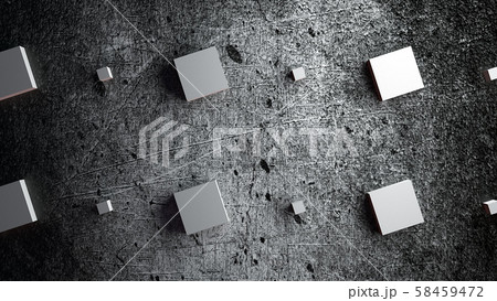 Computer generated rows of large and small cubes on a gray grunge backdrop, 3d rendering 58459472