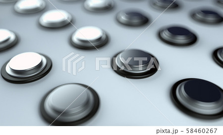 Surface with numerous repeating metal buttons, isometric background, computer generated 3d rendering 58460267