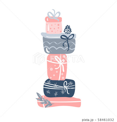Elegant Christmas hand drawn gift boxes. Cute vector illustration of xmas elements for holiday Elegant Christmas hand drawn gift boxes. Cute vector illustration of xmas elements for holiday 58461032