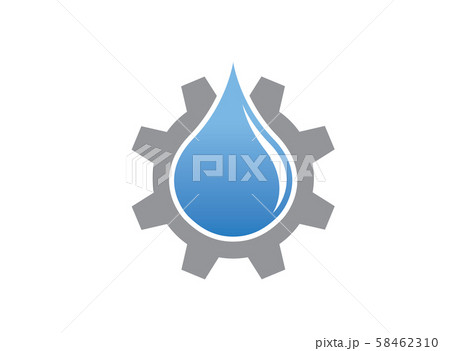 Drop of water inside a gear for logo design illustration on white background Drop of water inside a gear for logo design illustration on white background 58462310