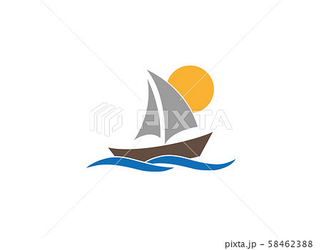 Regatta yacht sealing with sun and sea logo...のイラスト素材 [58462388] - PIXTA