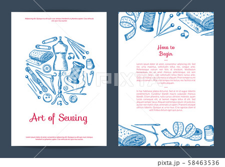 Vector hand drawn sewing elements card, flyer or brochure 58463536