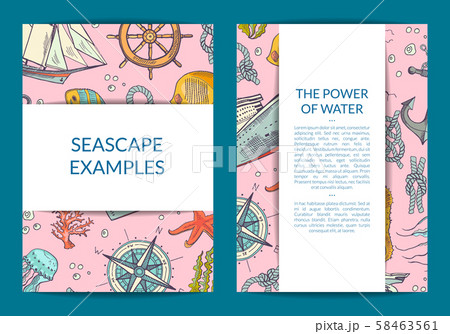 Vector sketched sea elements card or brochure template 58463561