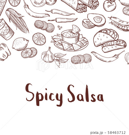 Vector sketched mexican food elements background 58463712