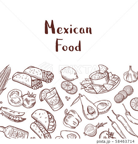 Vector sketched mexican food elements background with place for text 58463714