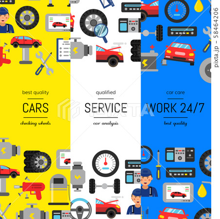 Vector vertical web banners illustration with flat style car service elements Vector vertical web banners illustration with flat style car service elements 58464206