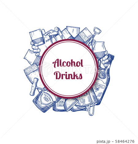 Vector hand drawn alcohol drink bottles and glasses 58464276