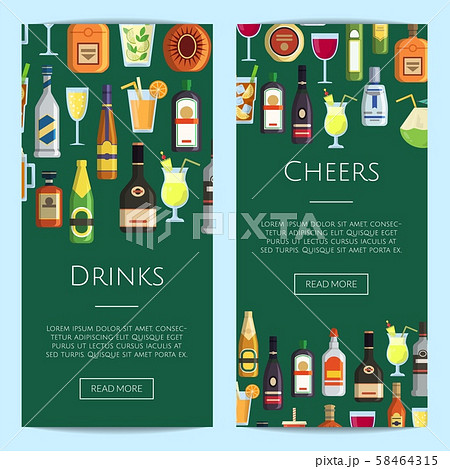 Vector banners illustration with alcoholic drinks in glasses and bottles Vector banners illustration with alcoholic drinks in glasses and bottles 58464315