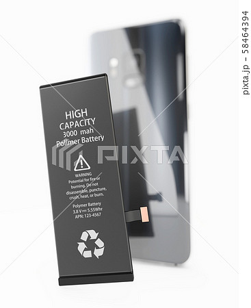3d Illustration of battery and cellphone 3d Illustration of battery and cellphone 58464394