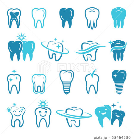 Stylized monochrome pictures of teeth. Dental concept illustrations for logos 58464580