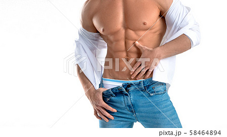 Close up pic of a male shirtless torso with perfect ABS. Close up pic of a male shirtless torso with perfect ABS. 58464894