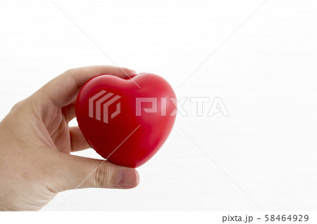 Hand holding red heart model on white Hand holding red heart model on white 58464929