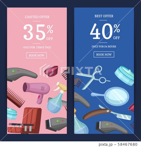 Vector vertical web banners, card or flyer with hairdresser or barber cartoon elements illustration 58467680