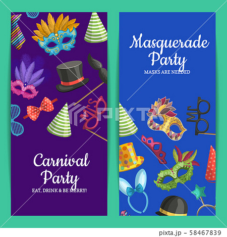 Vector card or flyer illustration with masks and party Vector card or flyer illustration with masks and party 58467839
