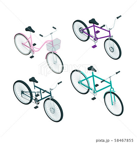 Isometric bikes. Vector 3d pictures of transportのイラスト素材 