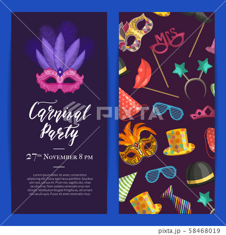 Vector party invitation with masks and party accessories 58468019