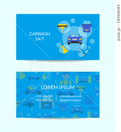 Vector business card template for car washing service with flat icons 58468084