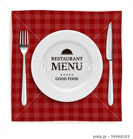 Realistic restaurant menu. Template menu with illustrations of tableware and cutlery knife and fork 58468163