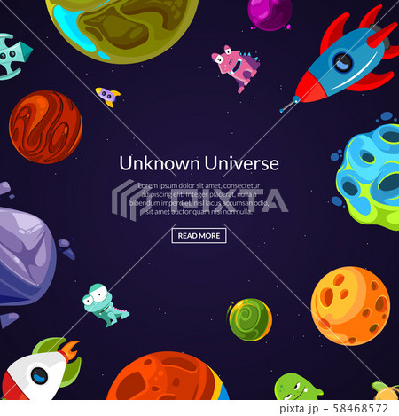 Vector background with place for text with cartoon space planets and ships 58468572
