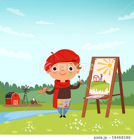 Creative childrens. Little artist making pictures in the open air 58468586