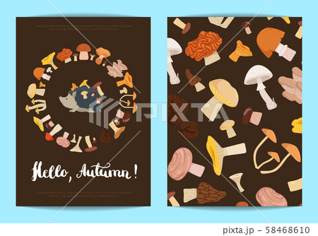 Vector card or flyer templates with cartoon mushrooms illustration 58468610