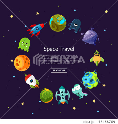 Vector cartoon space planets and ships 58468769