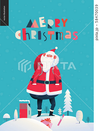 Standing Santa Claus - Christmas and New Year greeting card Standing Santa Claus - Christmas and New Year greeting card 58470039