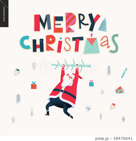Hanging Santa Claus - Merry Christmas and Happy New Year greeting card 58470041