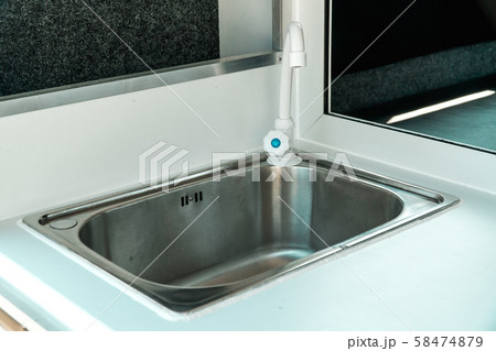Picture of kitchen in a mobile house with sink Picture of kitchen in a mobile house with sink 58474879