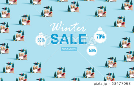 Winter sale message with car carrying Christmas trees Winter sale message with car carrying Christmas trees 58477068