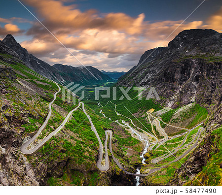 Trollstigen or Trolls Path is a serpentine mountain road in Norway 58477490