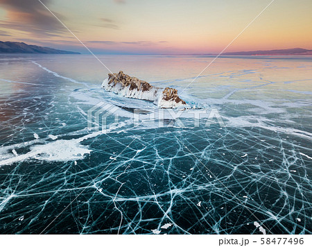 Elenka Island on Lake Baikal in winter. Aerial view. 58477496