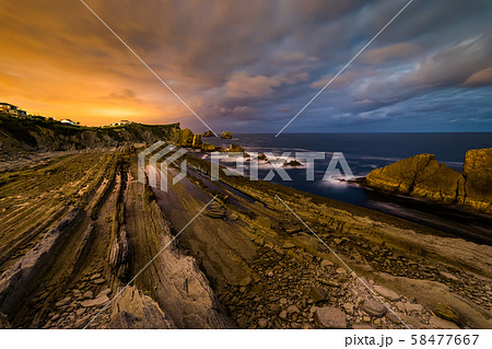 Dramatic view of Playa de la Arnia, Cantabria, Spain. 58477667