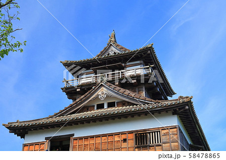 【福井県】晴天下の新緑の丸岡城 【福井県】晴天下の新緑の丸岡城 58478865