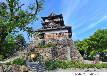 【福井県】晴天下の新緑の丸岡城 58478869