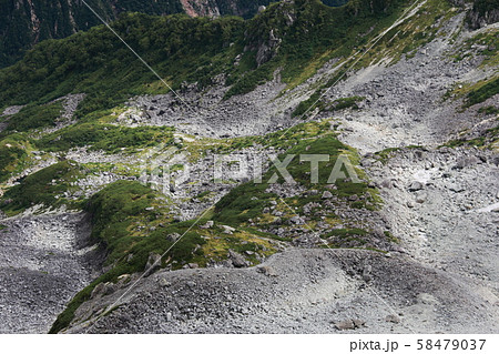 北アルプス　槍穂高連峰　中岳南岳縦走路からの風景　天狗原、氷河公園、天狗池遠景 58479037