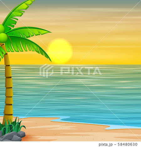 Beautiful seascape seaside with mountain and sunset 58480630