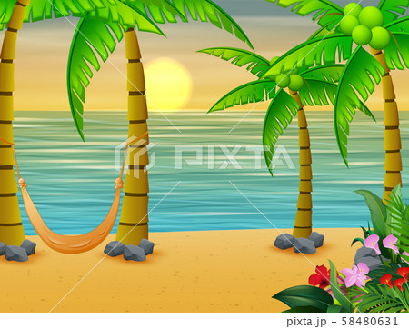 Coconut trees with swing bed on the beach 58480631
