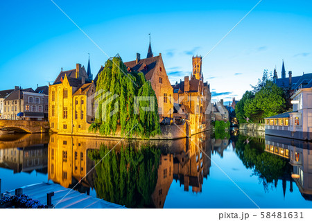 Bruges city skyline at night in Bruges, Belgium 58481631