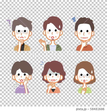 中高級焦慮疑問面部表情集 58481686