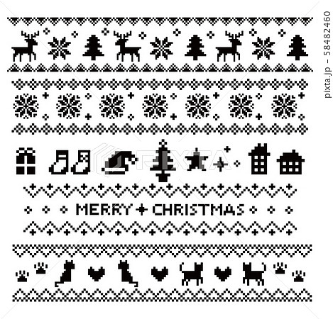 ノルディック柄 クリスマスラインセット モノクロのイラスト素材 58482460 Pixta