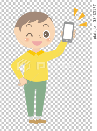 スマホを掲げる男の子 線なしのイラスト素材