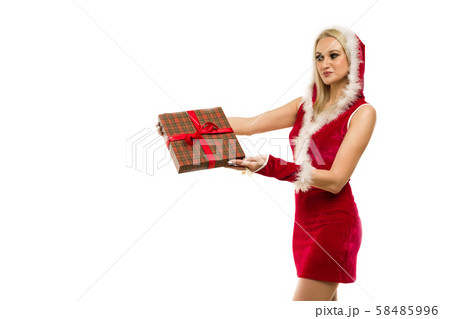 A beautiful sexy girl in a New Year's dress, hold 58485996