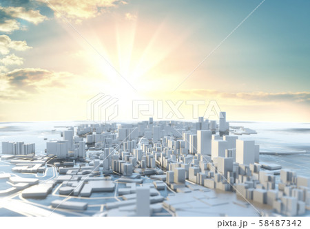 3D illustration. Futuristic City in sunny day 58487342